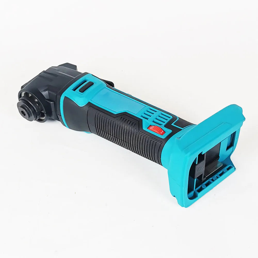 Rechargeable cordless grass trimmer with metal body and plastic accessory box.