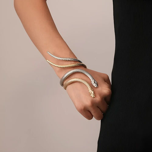 Gold electroplated exaggerated twisted snake design ring and bracelet jewellery set