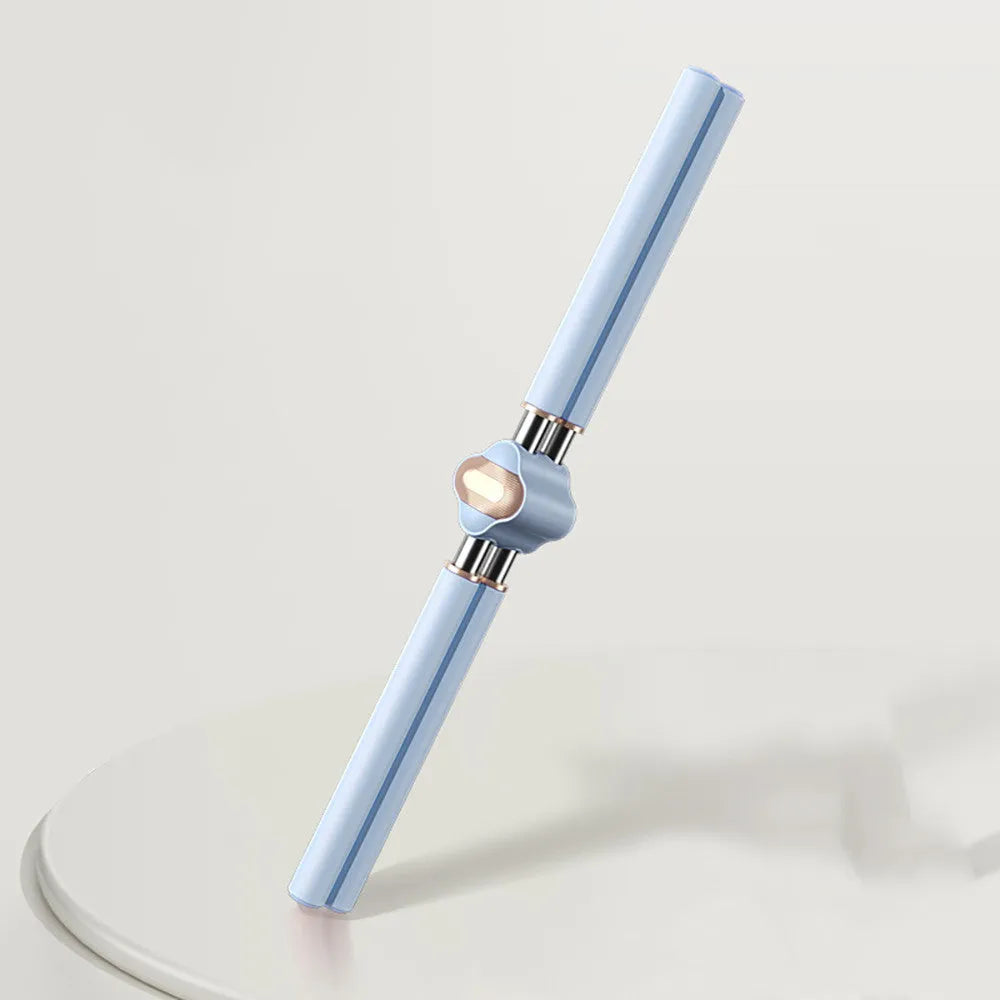 Adjustable posture correction stick with foam padding, shown extended, alongside its storage bag.