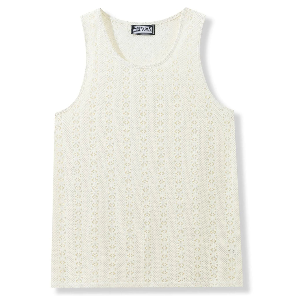 Round neck loose vest in solid colour polyester fibre, available in khaki, white, and black, sizes M to 3XL