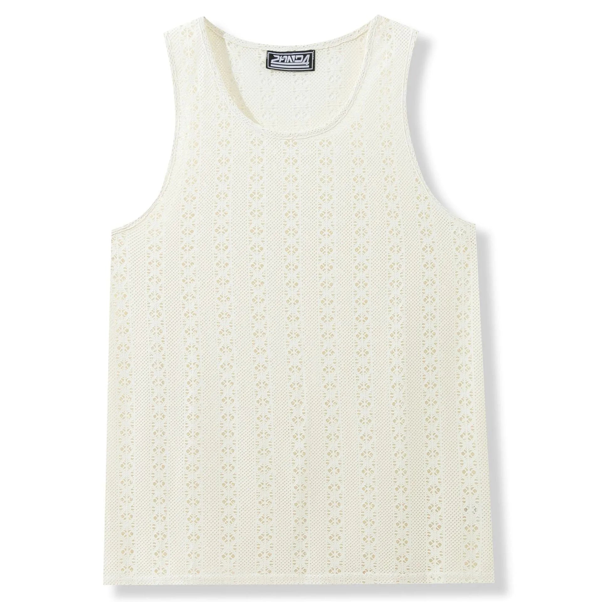 Round neck loose vest in solid colour polyester fibre, available in khaki, white, and black, sizes M to 3XL
