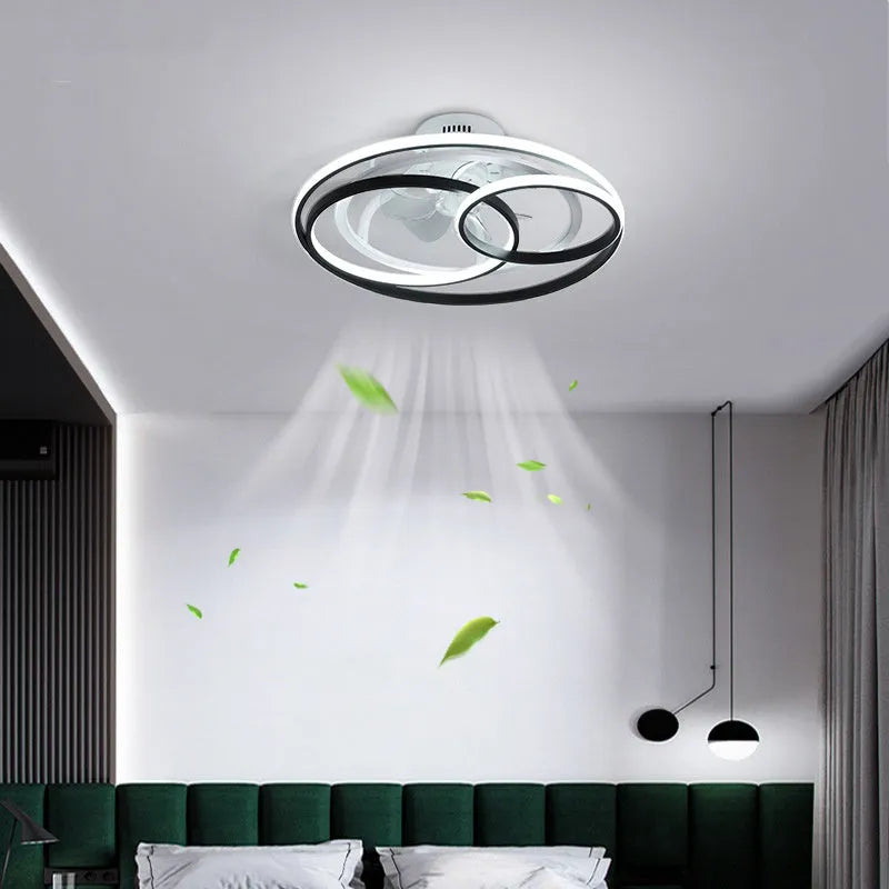 Nordic style overhead fan light with metal blades and acrylic lampshade in black or gold finish