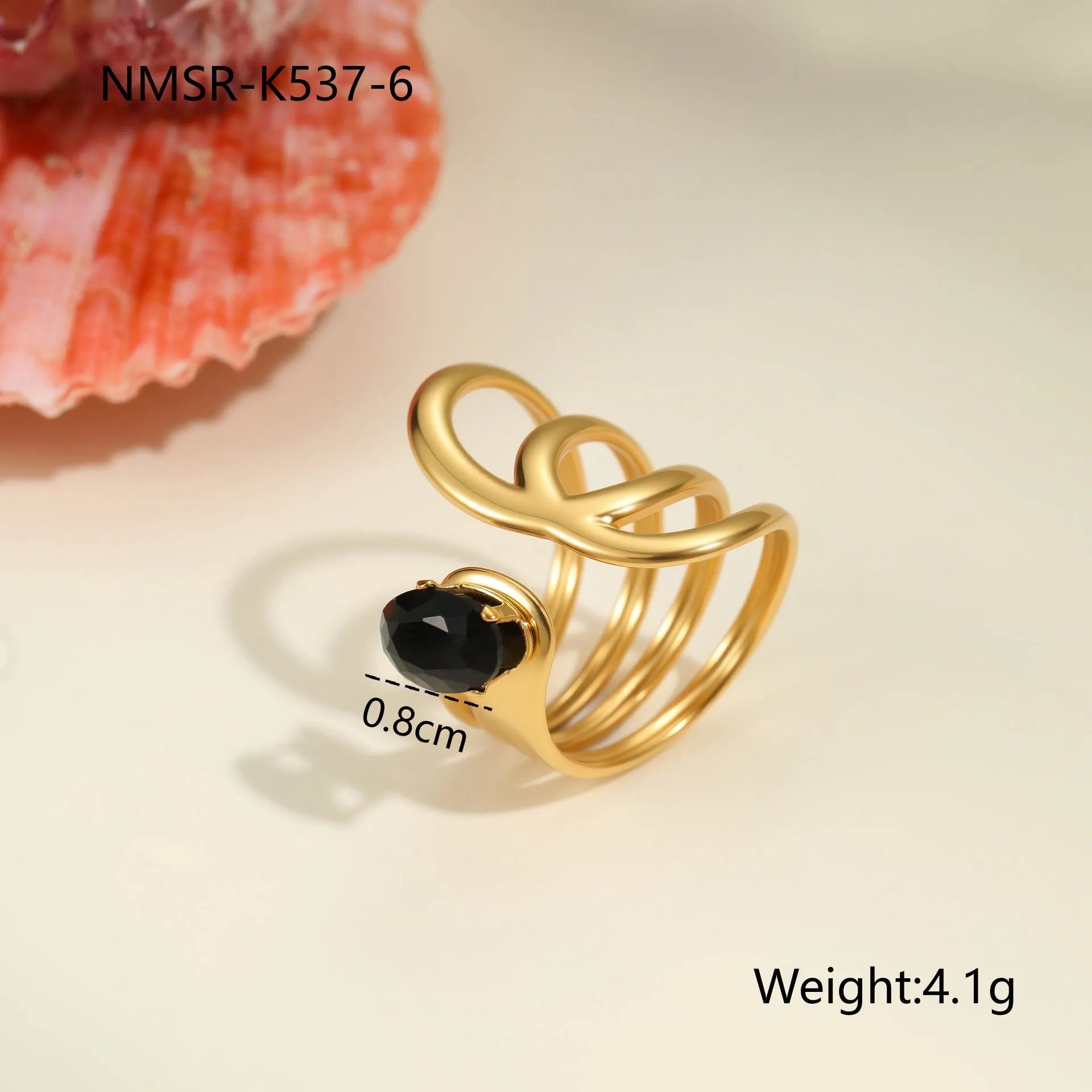 Geometric open mouth adjustable ring with inlaid zircon detailing on electroplated stainless steel