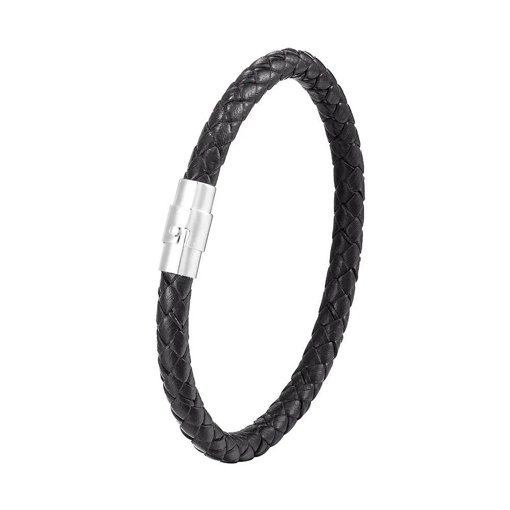 Titanium steel geometric wire bracelet with magnetic clasp shown in silver tone
