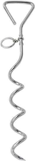 Silver spiral dog tie out stake for ground anchoring in sandy soil conditions