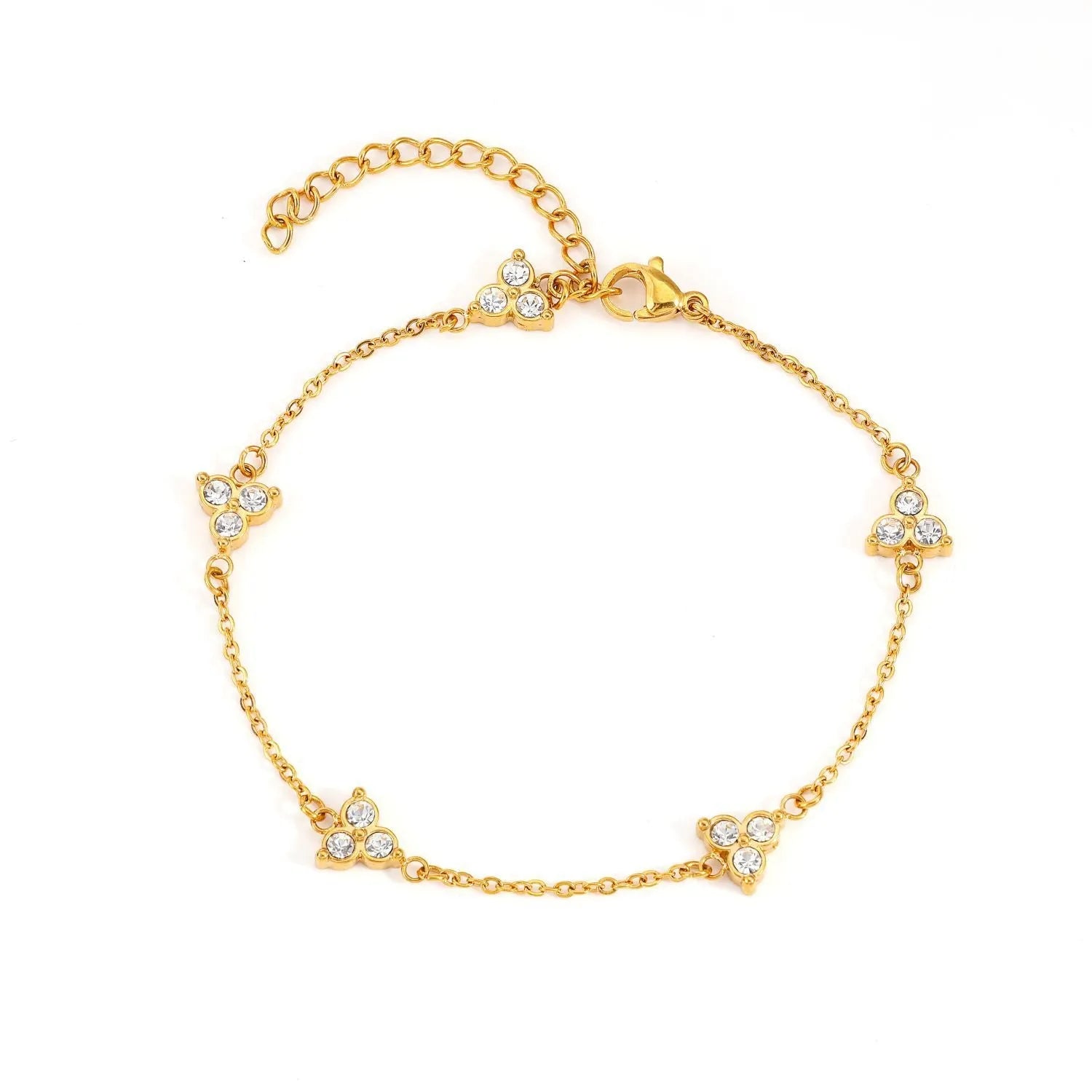 Women's geometric triangular bracelet with zircon gemstone in stainless steel gold tone or steel tone finish