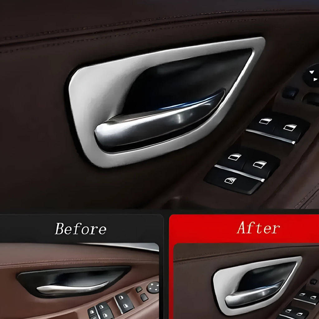 BMW 5 Series interior door handle decorative strips showing four painted frame bars for F10 F18 models