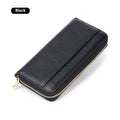 Women's genuine leather long bi-fold wallet in six colour options showing large capacity design