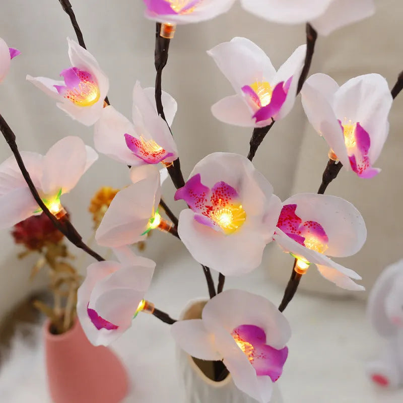 Pink phalaenopsis branch decorative LED light with 20 lights along 65cm battery-operated structure