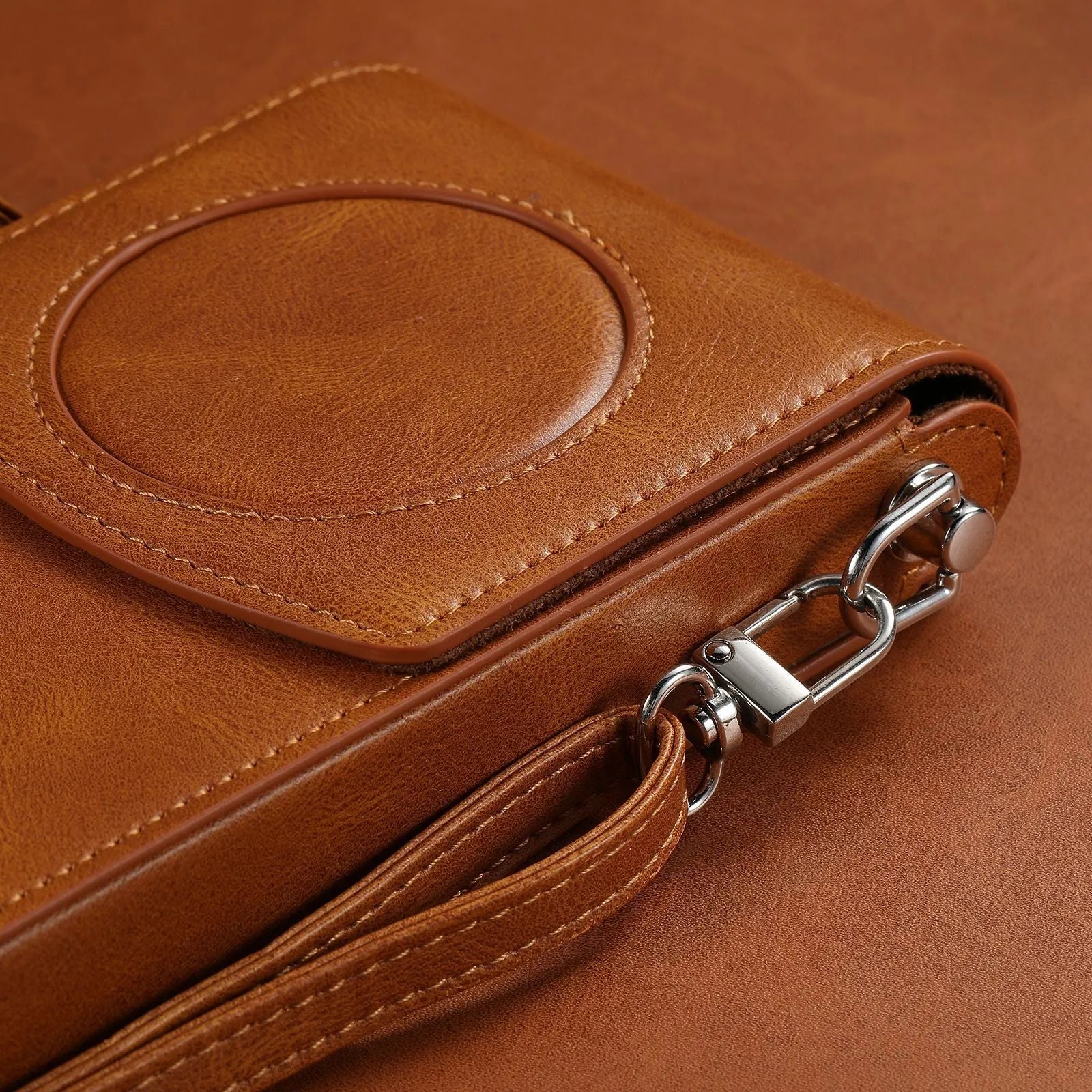 Brown leather storage bag for Apple Vision Pro power supply