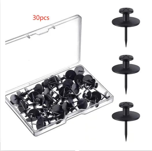 Black plastic I-shaped corkboard nails thumbtacks in PP box packaging for noticeboards
