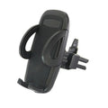 Black plastic car mobile phone holder mounted on vehicle air conditioning outlet