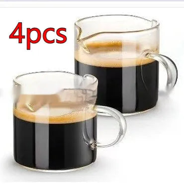 Transparent white double mouth glass coffee cups, shown as a set.