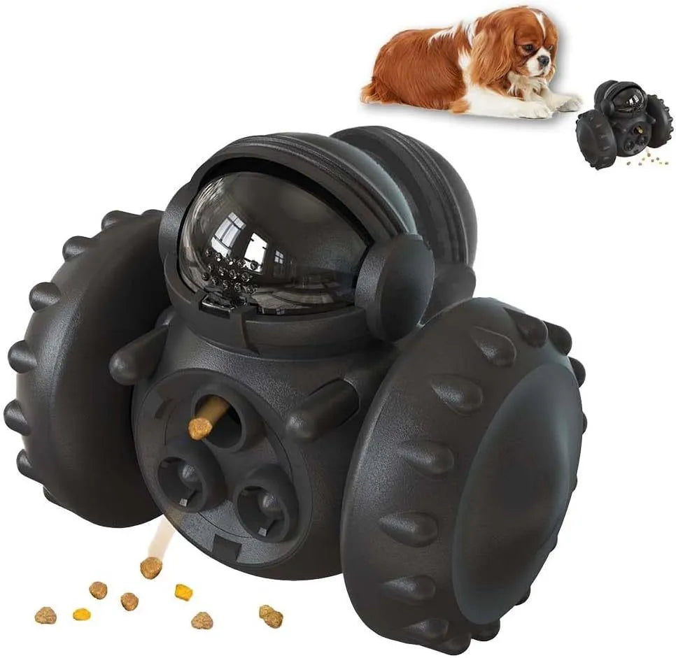 Interactive dog treat dispenser toy for small breeds in various colours with tumbler design
