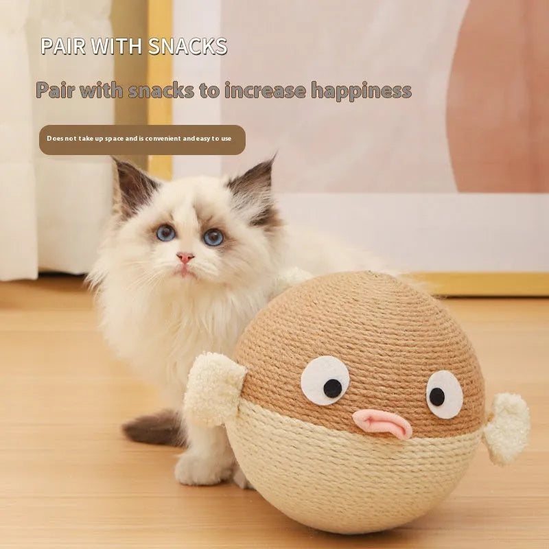 Sisal hemp puffer leakage food feeder cube puzzle toy for pets measuring 15cm