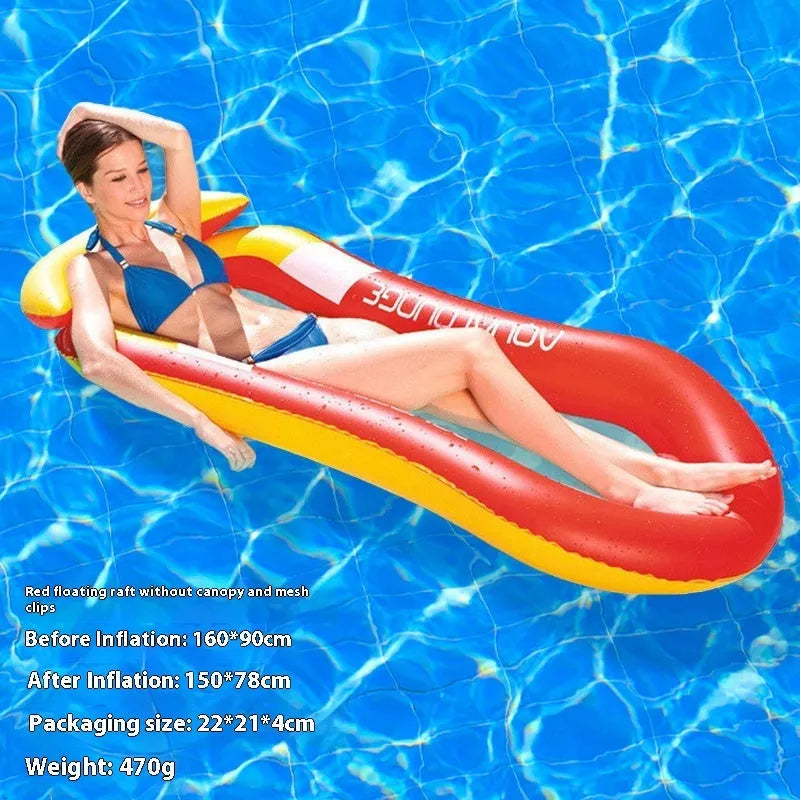 PVC inflatable floating row pool lounge in gradient sequin blue-purple wave design with canopy