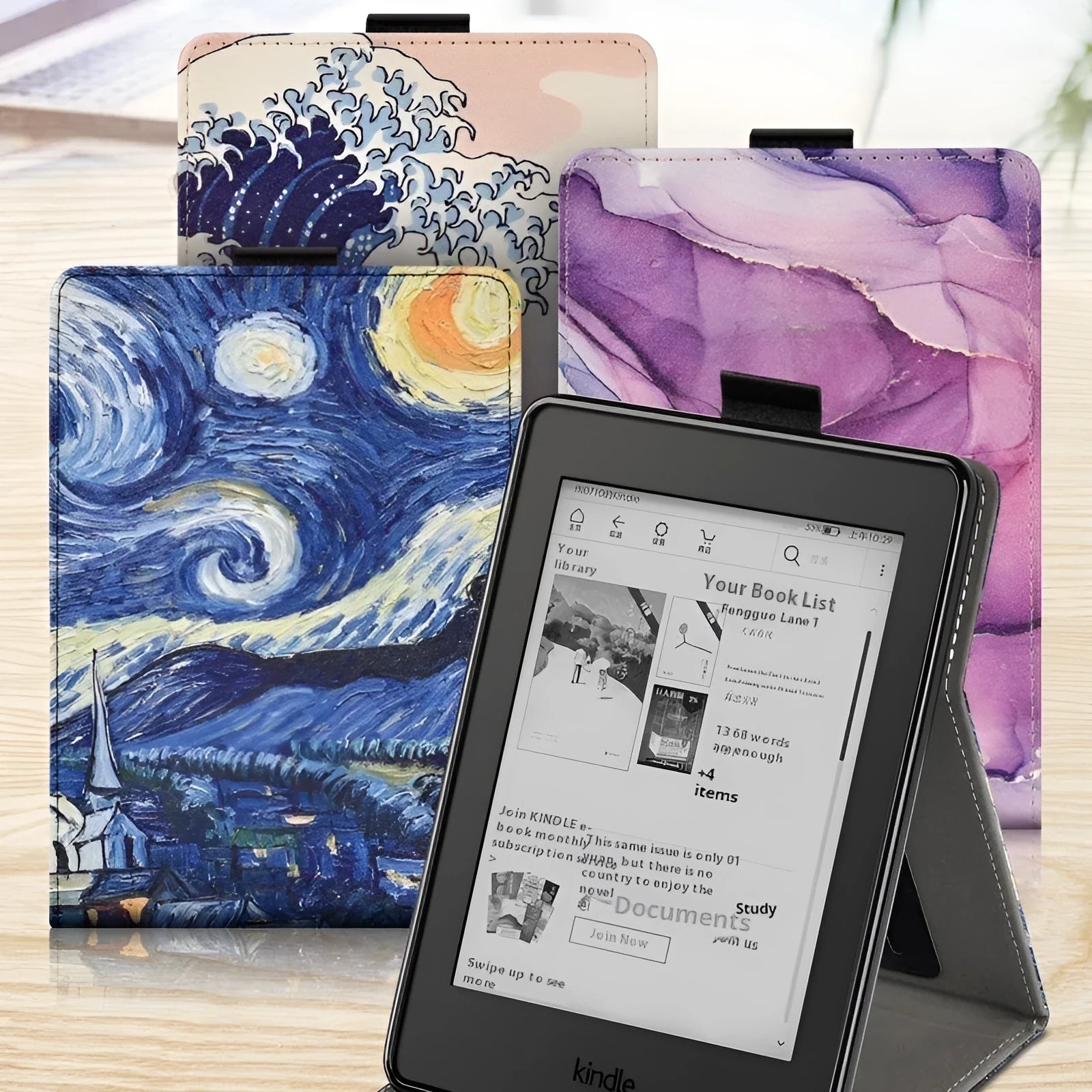 Kindle Paperwhite protective case with embossed artistic pattern and bracket design for 6-inch models