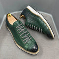 Men's low-top fashion shoes with an embossed pattern on the upper and front-tie laces.