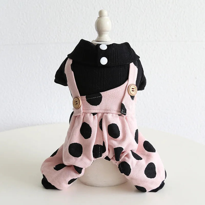 Petstyle couple-themed dog clothes with lapel and shoulder strap design in cloth fabric.