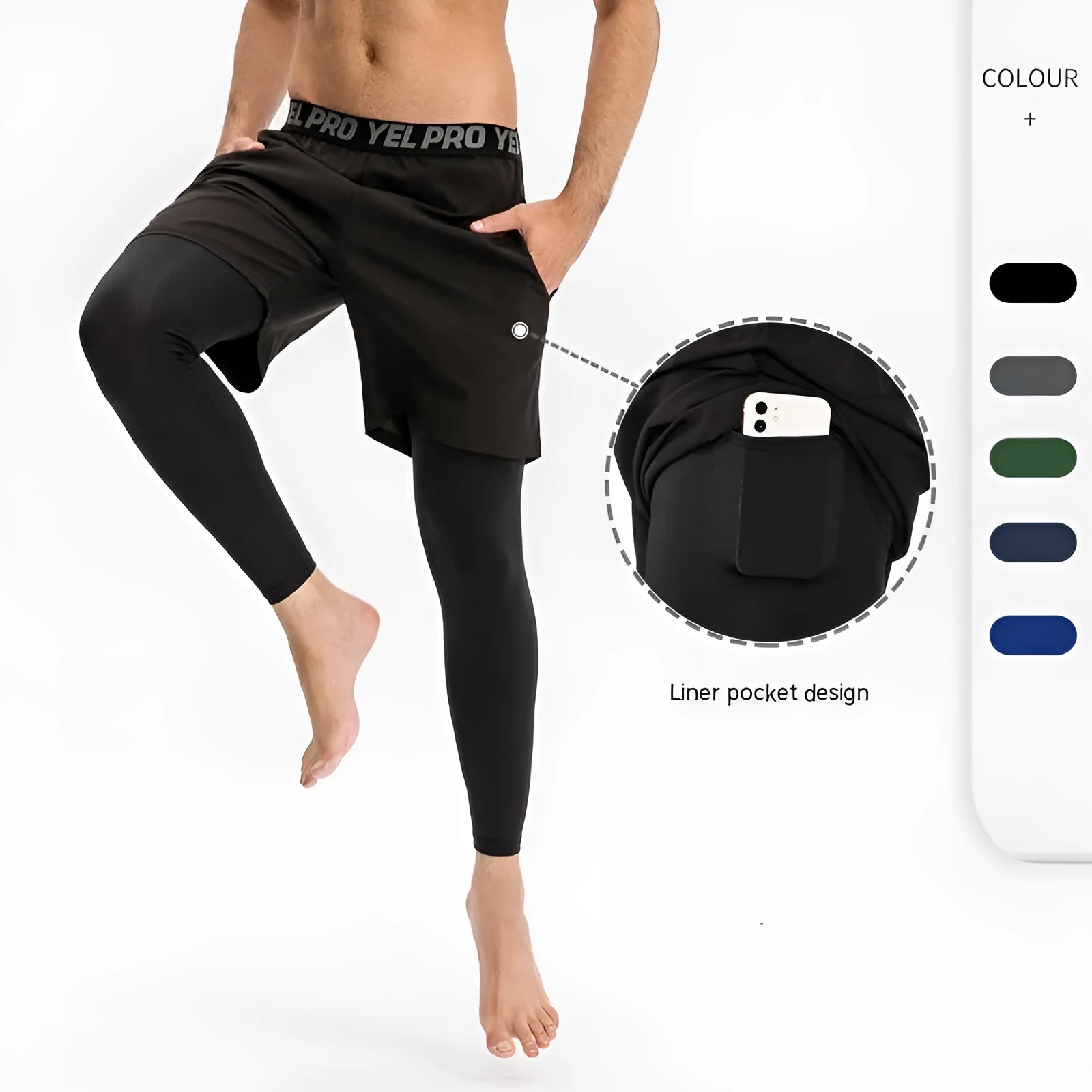 Men's grey quick-drying high elastic tight sports pants for fitness and running.