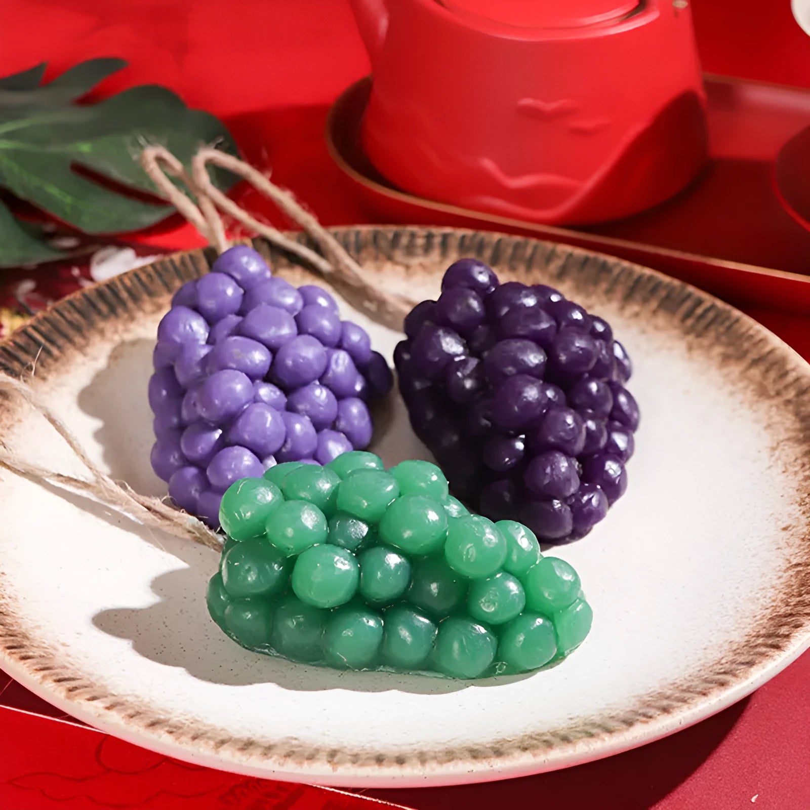 Handmade grape cluster soap in purple and green colours, 80g bar