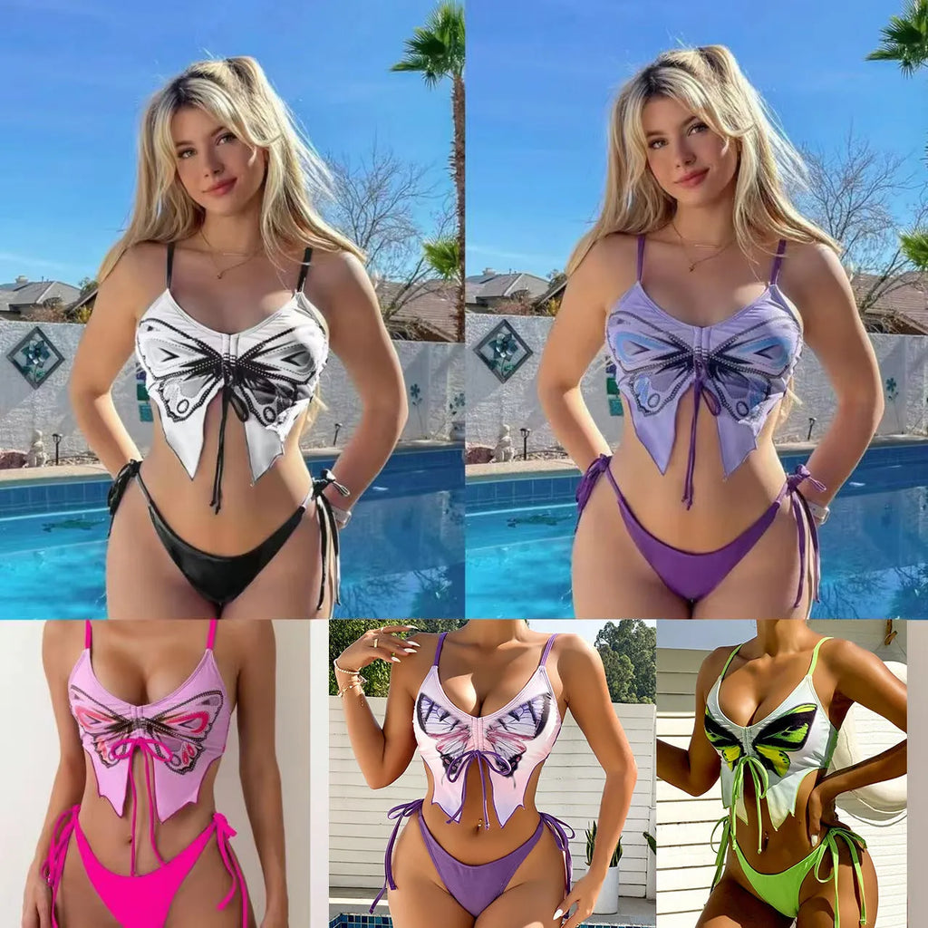 Women's bow ins style split bikini suit in polyester fabric for swimming and fitness