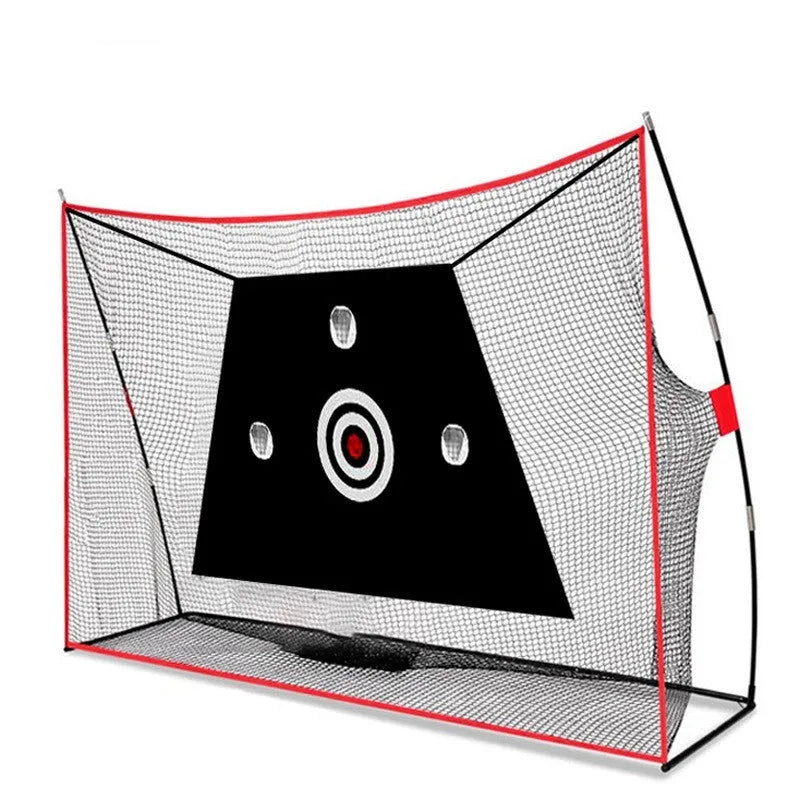 Golf swing wedge training net kit with 3-hole cross target, straw mat, practice balls and accessories