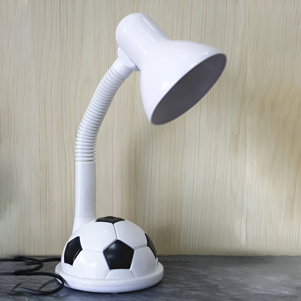 White ABS student desk lamp with flex neck and rectangular base on flat surface