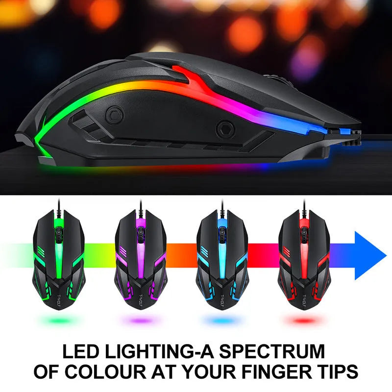 Thunder Wolf T800 gaming keyboard mouse combo set with backlit keys and included headset on mouse pad
