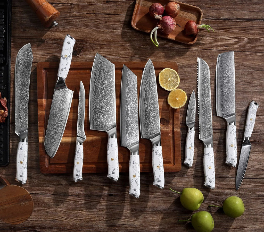 Damascus combined chef knife with VG10 steel blade and modern simple design for kitchen use