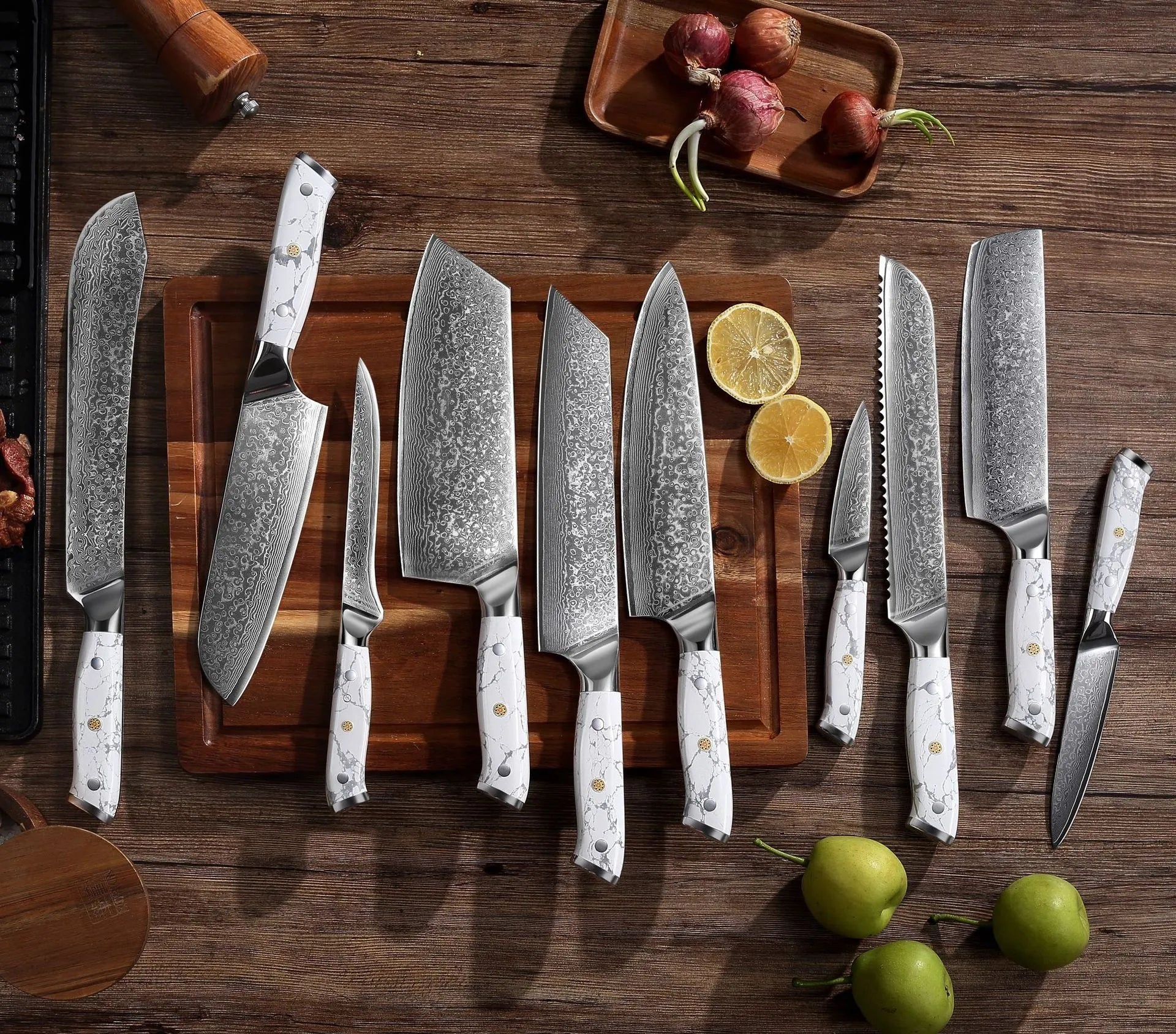 Damascus combined chef knife with VG10 steel blade and modern simple design for kitchen use