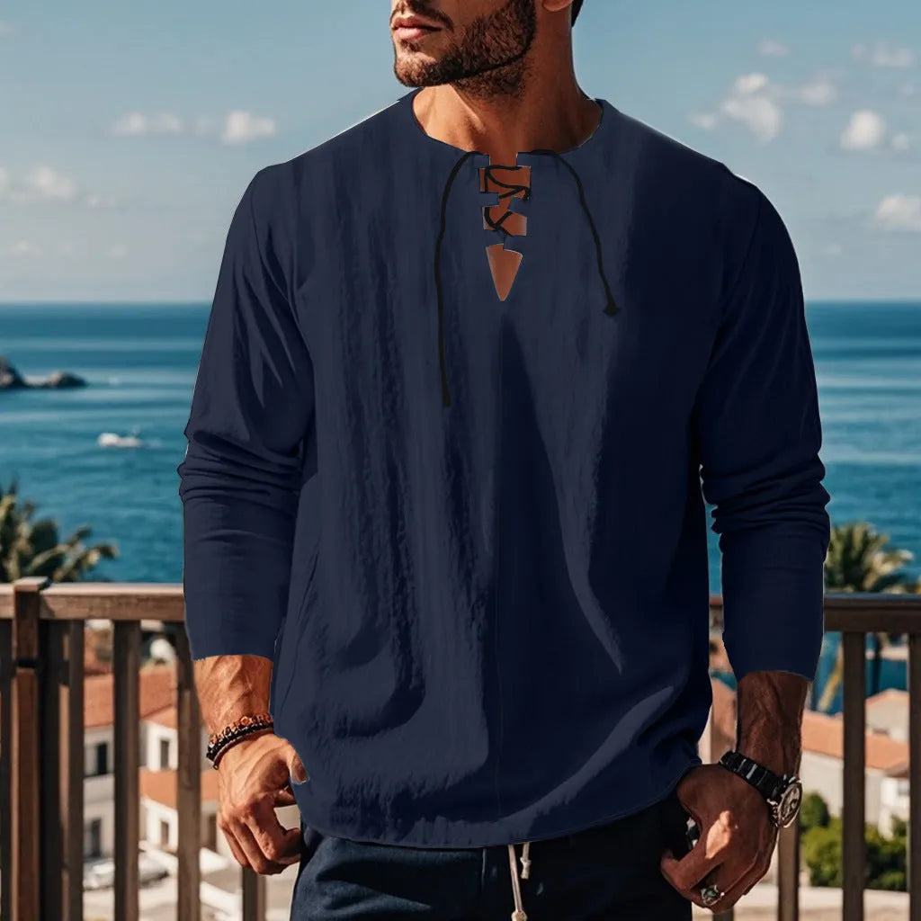 Solid colour cotton linen loose ruff shirt on hanger in one of ten available colours