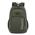 Large black nylon backpack showing multiple compartments and breathable shoulder straps