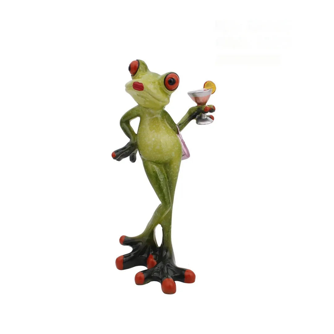 Pastoral style synthetic resin frog figurine for home shelf decoration