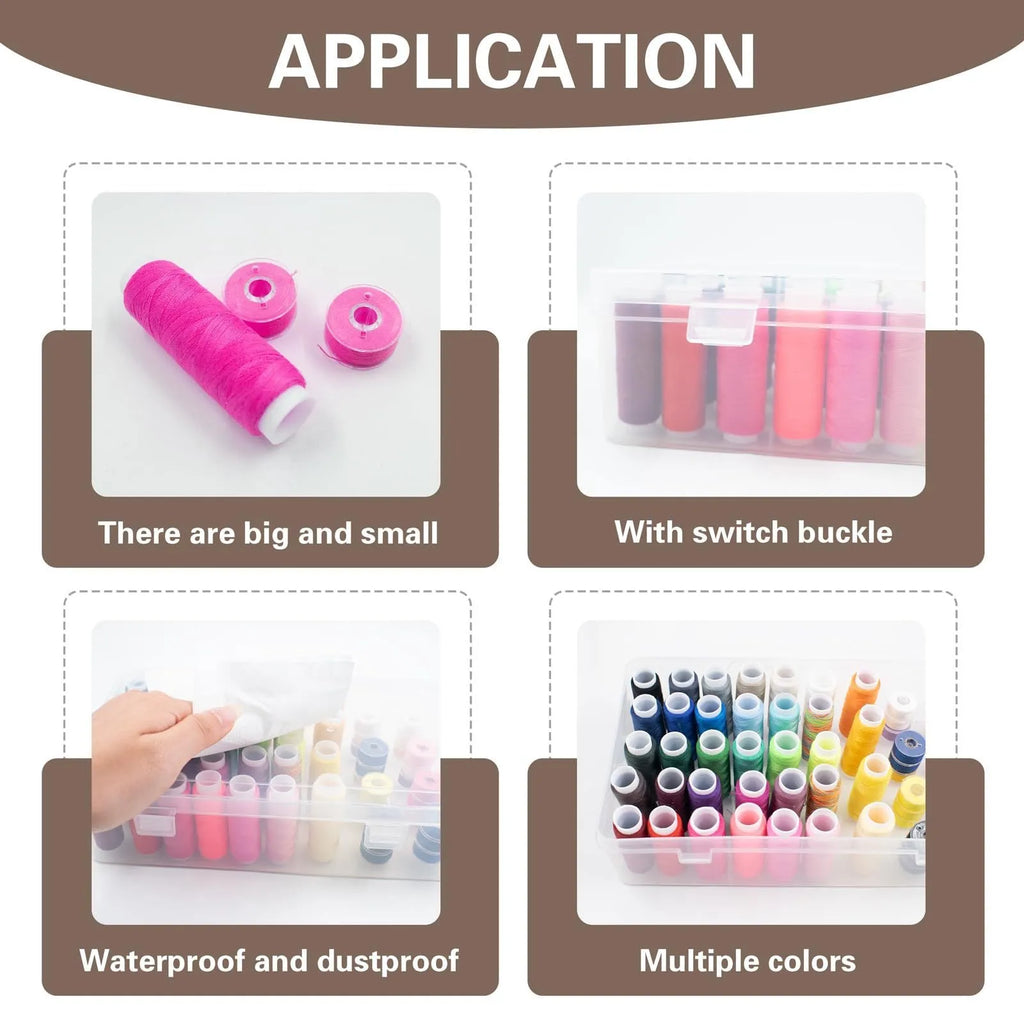Plastic storage box with 42 compartments for organising embroidery needles and sewing supplies