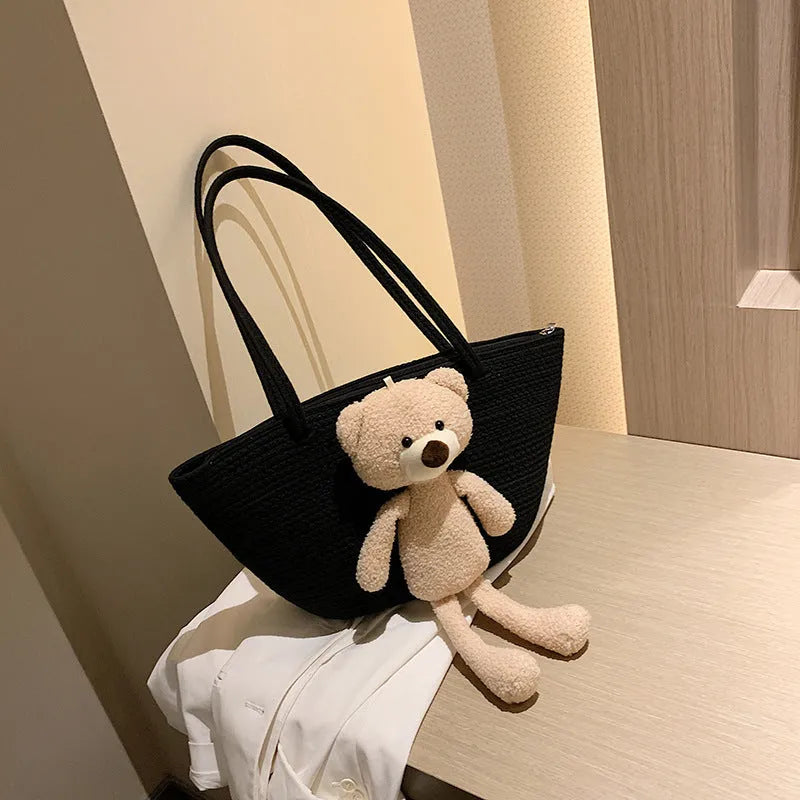 Woven cotton linen dumpling shape shoulder bag with double straps in six colour options