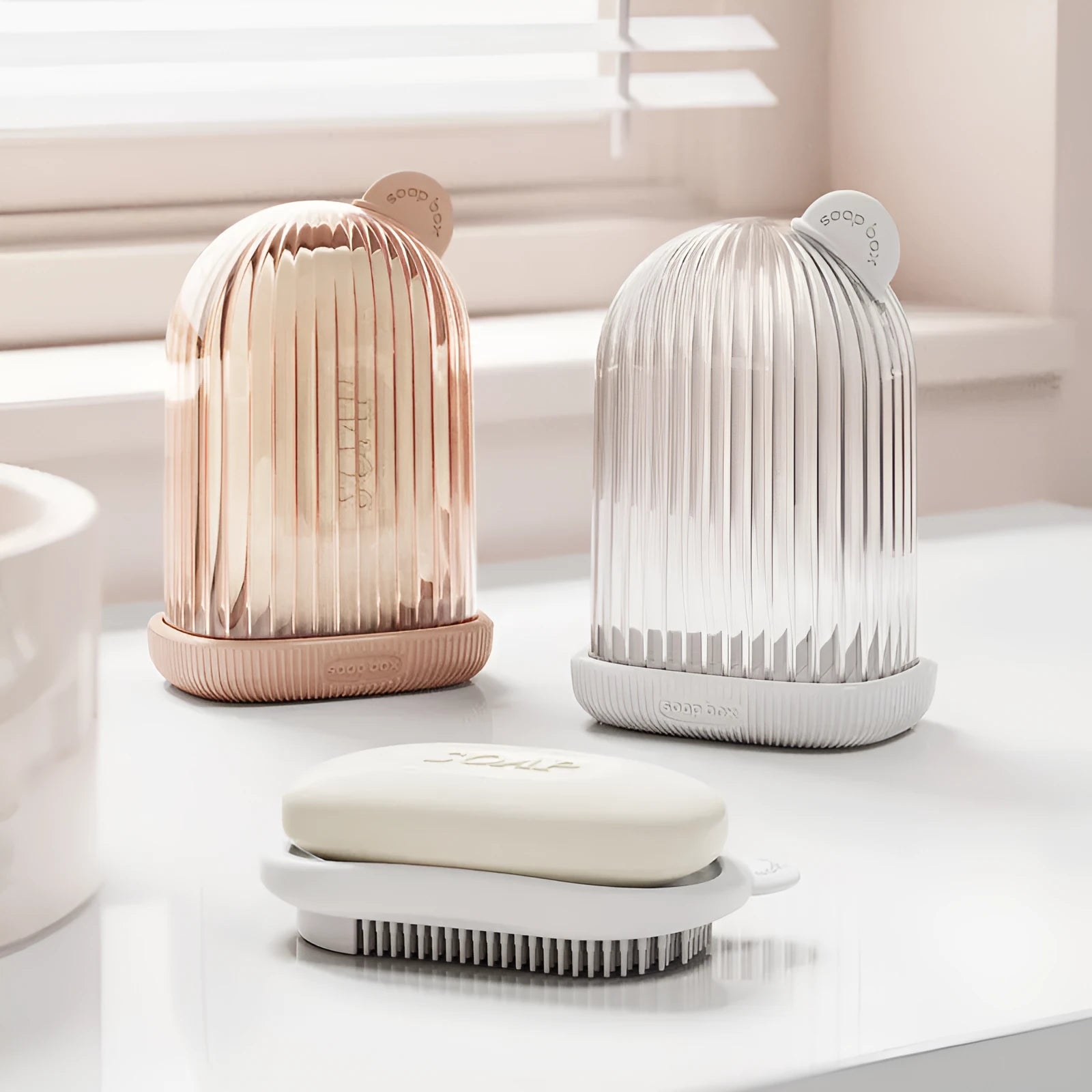 PET travel soap holder in cream white colour compact design for bathroom or travel