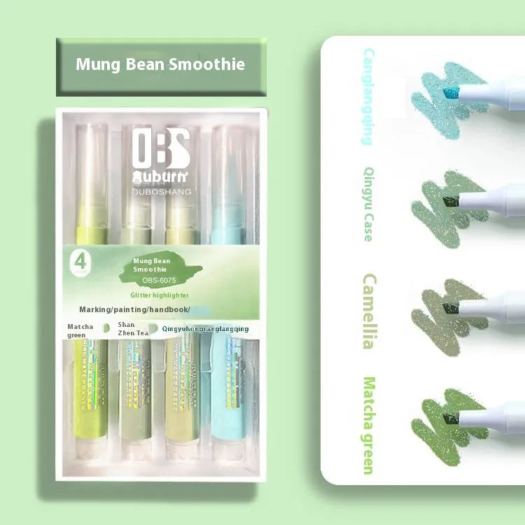 Sparkling Star River set of four glitter highlighter pens in assorted pastel colours with slanted tips.