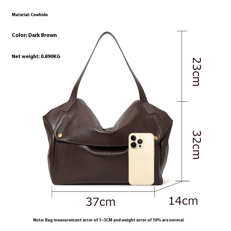 Brown genuine leather women's shoulder bag with a structured square shape and a top handle.