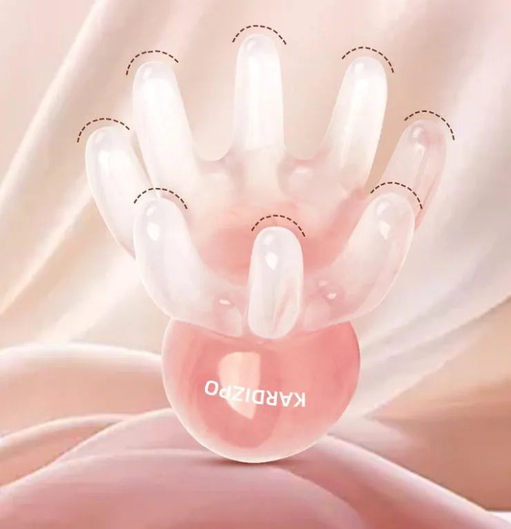 Pink octopus-shaped massage comb made from natural resin with storage bag
