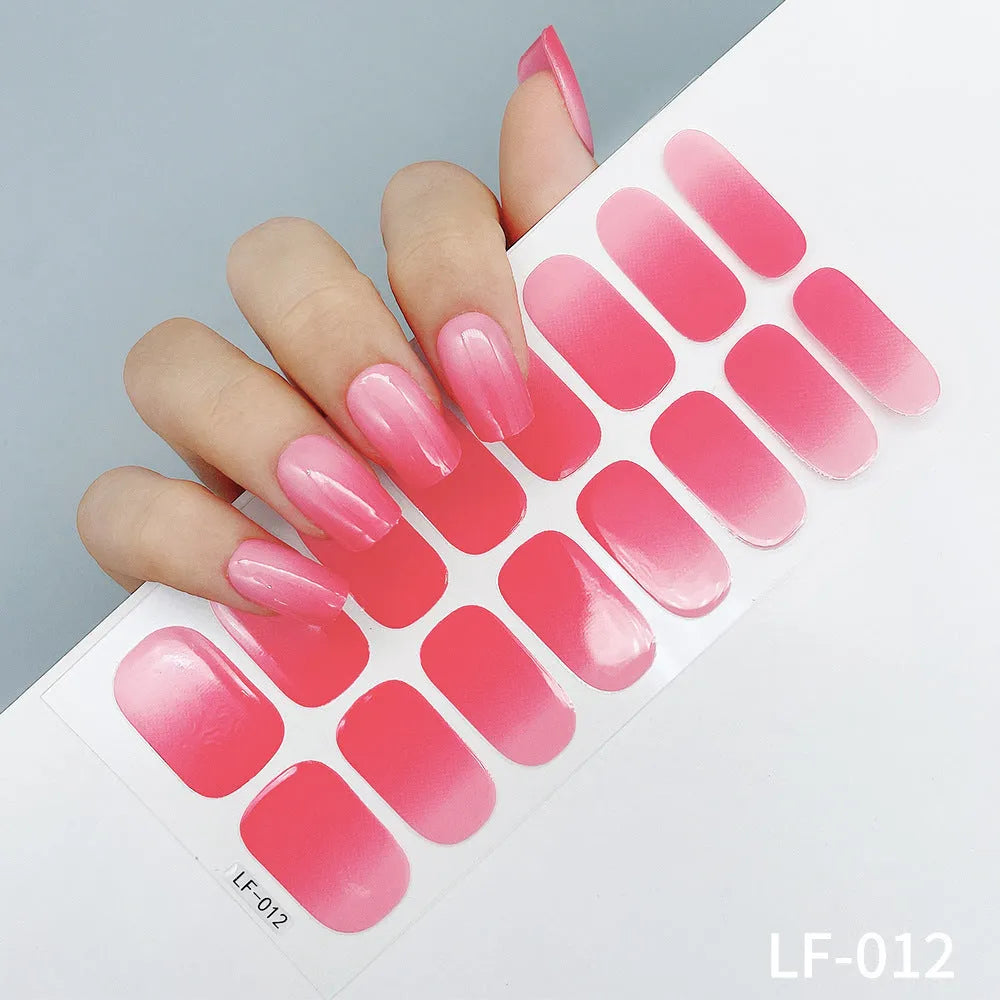 16 solid colour full nail stickers set with European and American simple designs including cross, rose, tulip patterns