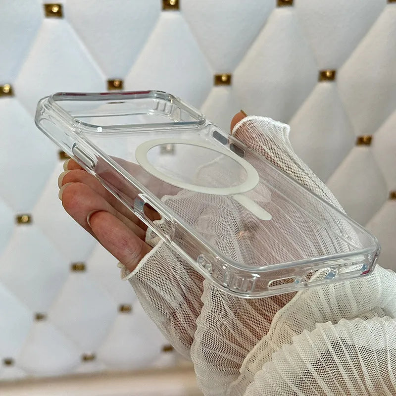 Transparent magnetic suction phone case for iPhone 17 Pro Max with frosted finish