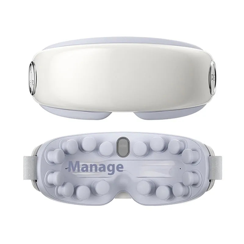 Purplish grey rechargeable Bluetooth eye steam massager and hot compress device on a plain background.
