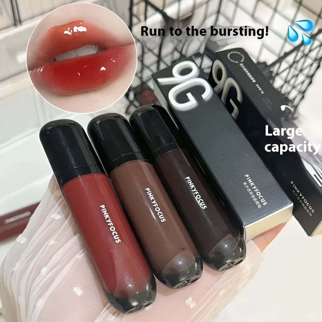 Black shiny Mirror Lip Paint lacquer with six Black Citrus colour options including tomato and sweet potato shades