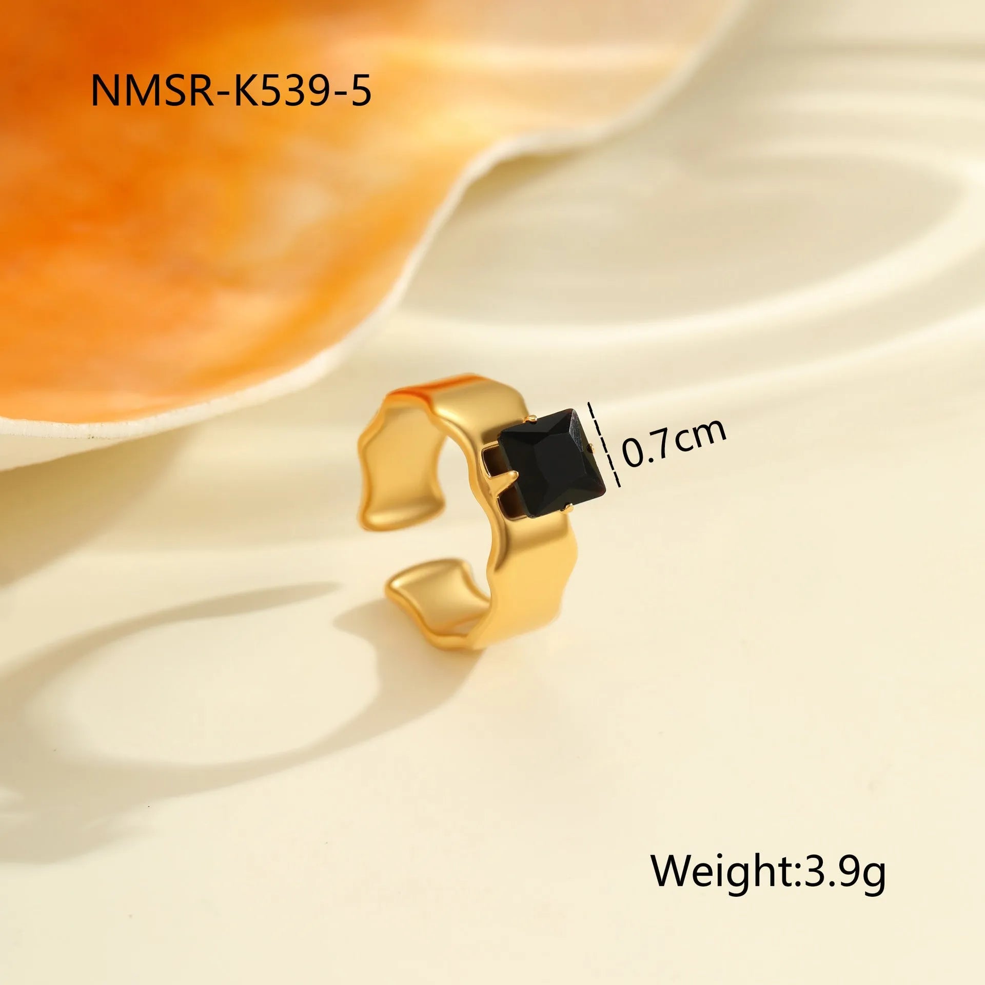 Geometric open mouth adjustable ring with inlaid zircon detailing on electroplated stainless steel
