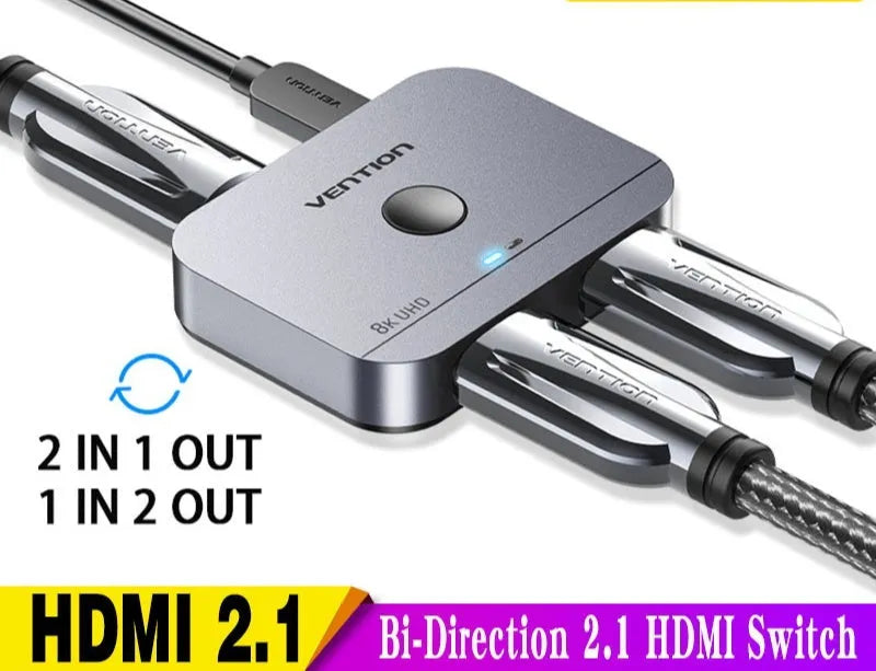 Alloy metal computer audio video converter for HD two-way conversion to television, in black or grey.