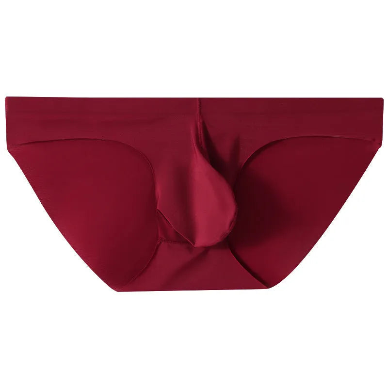 Men's ice silk seamless briefs showing egg sack design in black colour