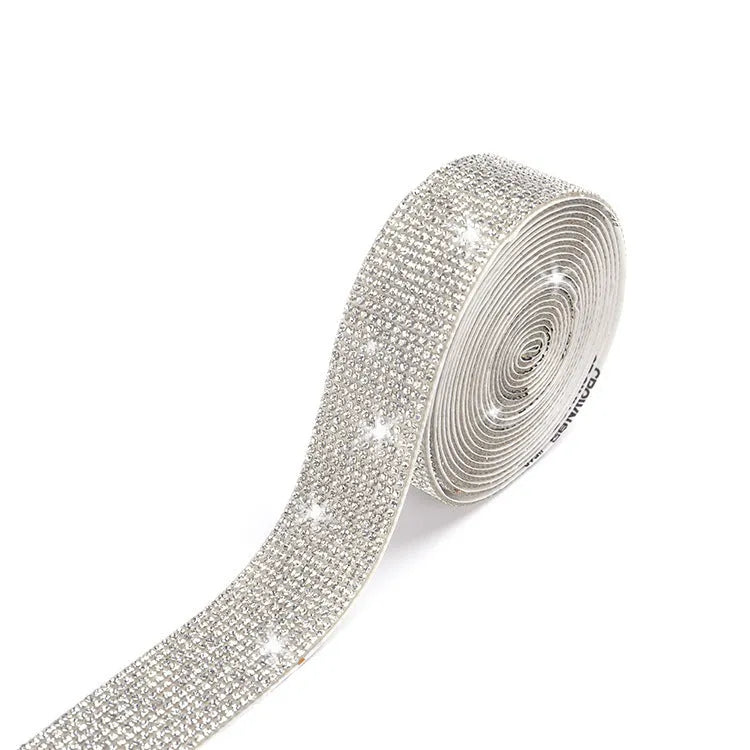 Self-adhesive electroplated glass water drill strip in white and AB colour for clothing decoration