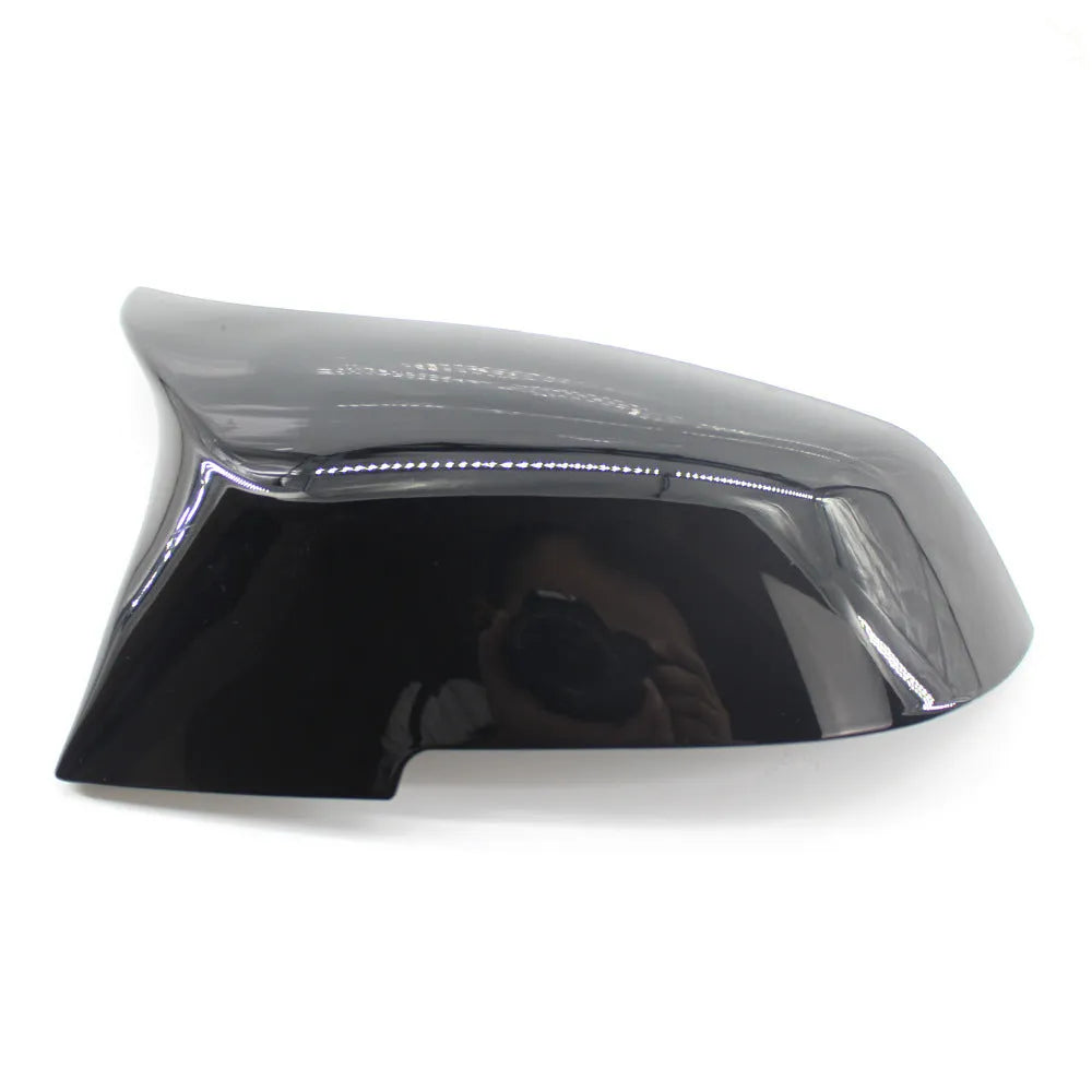 Pair of modified horn rear-view mirror shells for BMW 3 Series 4 Series in paint bright black finish