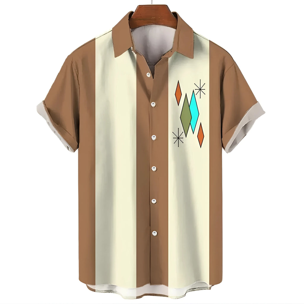 Men's striped Hawaiian shirt with short sleeves and button-up front
